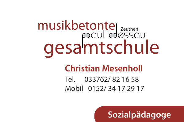 Visitenkarte - Sozialarbeit und Sonderpädagogik der Musikbetonten Gesamtschule Paul Dessau Zeuthen