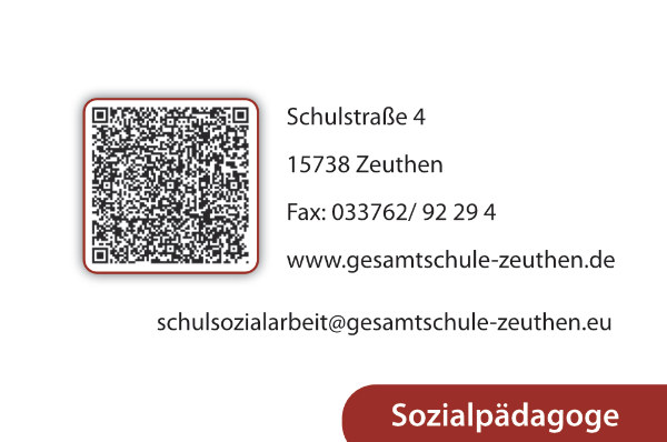 Visitenkarte  - Sozialarbeit und Sonderpädagogik der Musikbetonten Gesamtschule Paul Dessau Zeuthen